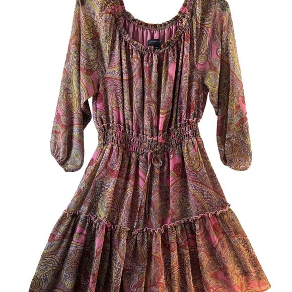 Tommy Hilfiger Pink Paisley Off-Shoulder Dress Size 10 Elastic Waist 3/4 Sleeves - Picture 6 of 16